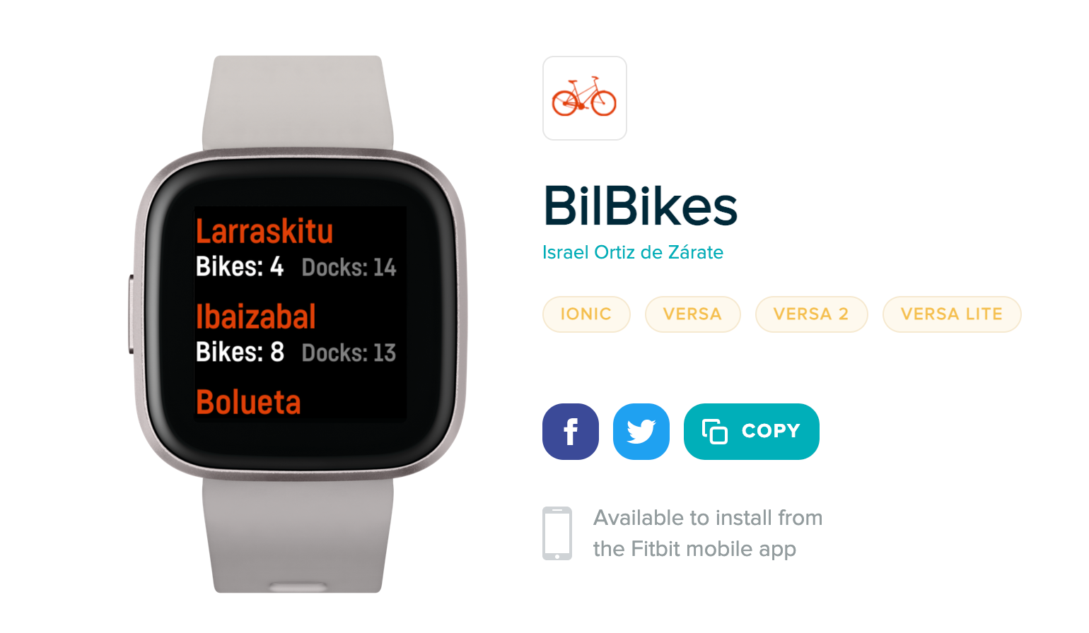 Bilbikes Fitbit app